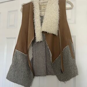 Anthropologie Tan and Gray Shearling Vest